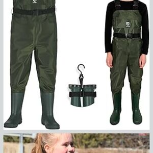 TIDEWE Bootfoot Chest Wader, 2-Ply Nylon/PVC Kids Green Waterproof Waders